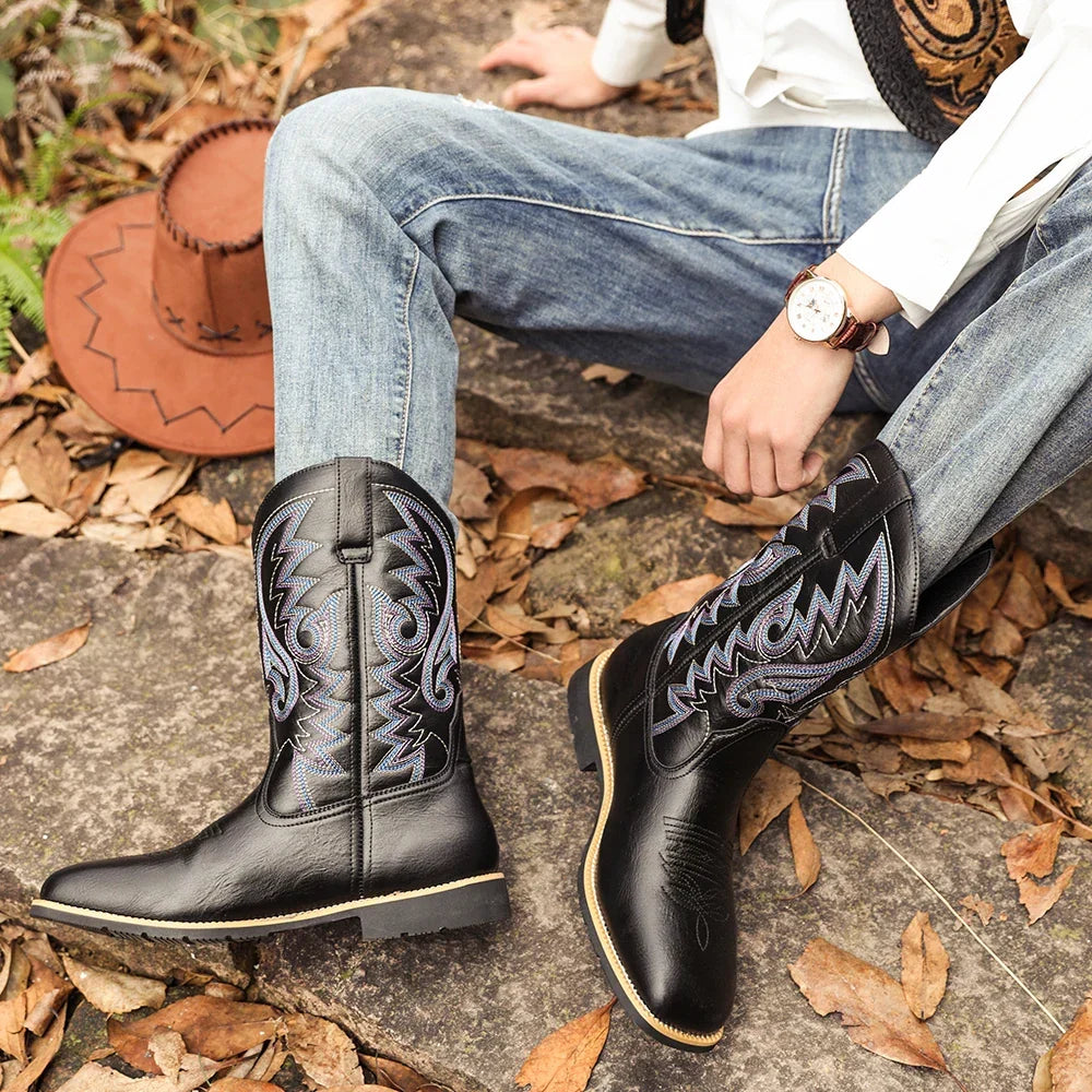 Mexikanische Retro-Herrenstiefel mit hohem Schaft und Stickdetails