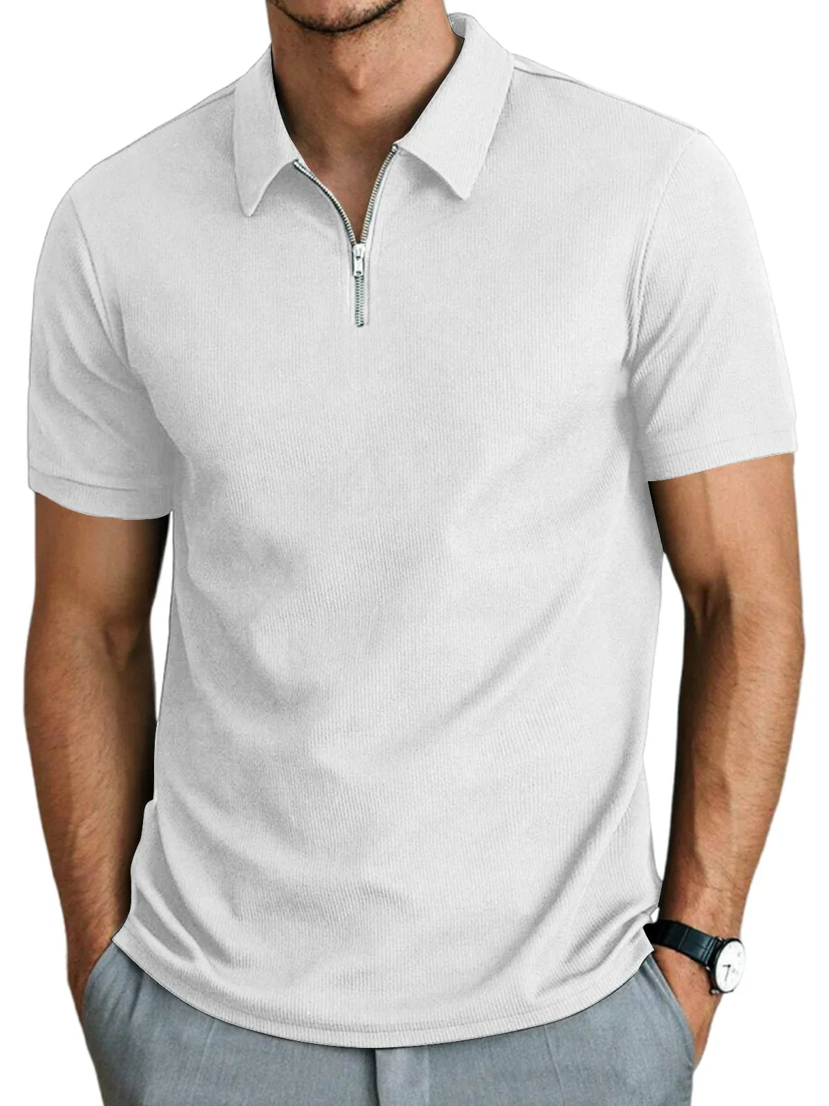 Herren Kurzarm-Poloshirt mit Reissverschluss