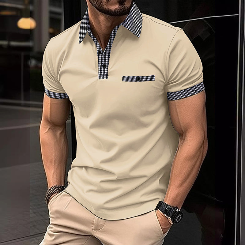 Herren Kurzarm-Poloshirt mit Hahnentrittmuster
