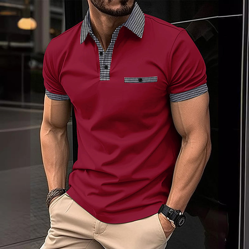 Herren Kurzarm-Poloshirt mit Hahnentrittmuster