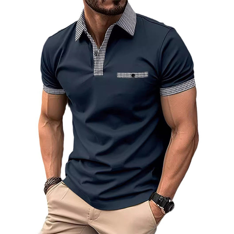 Herren Kurzarm-Poloshirt mit Hahnentrittmuster