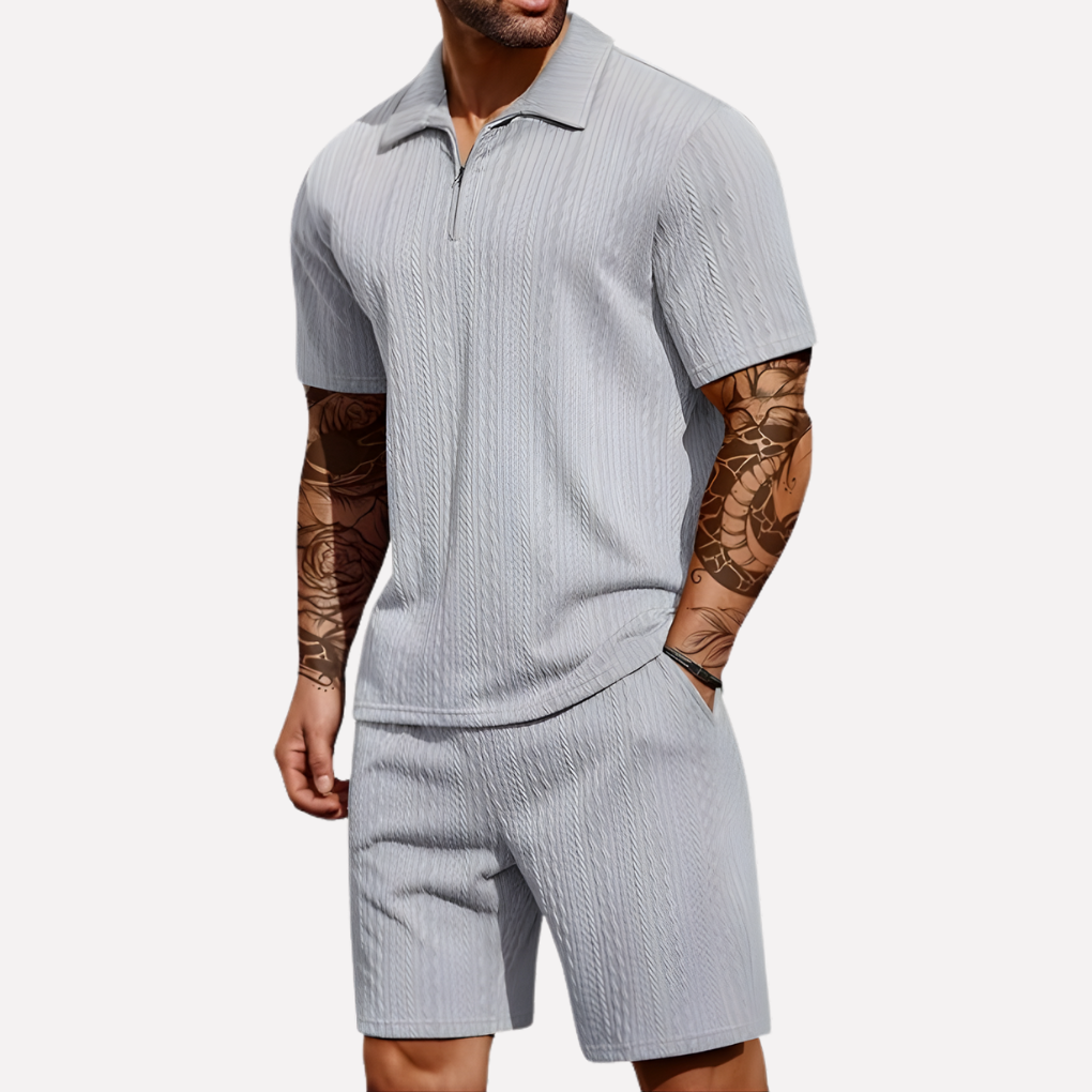 Strukturiertes Herren-Set aus Poloshirt und Shorts