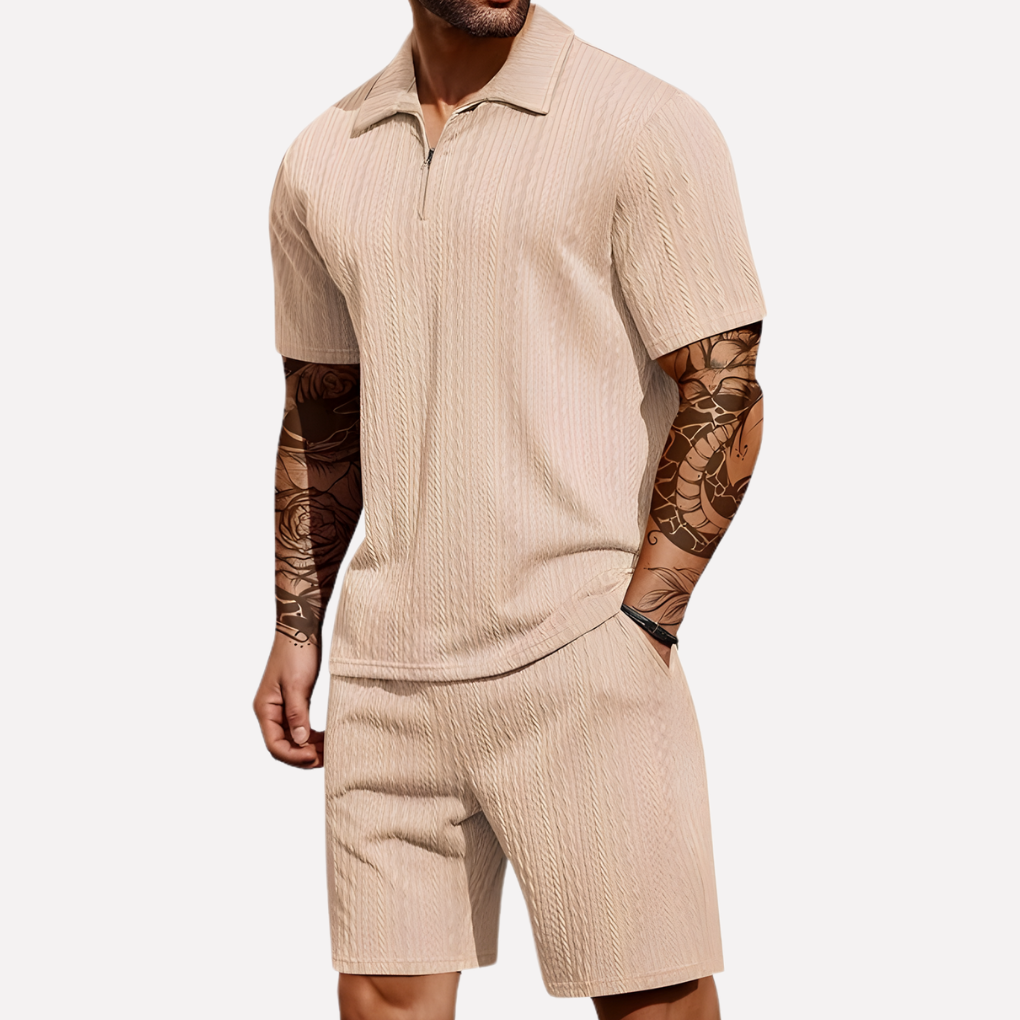 Strukturiertes Herren-Set aus Poloshirt und Shorts