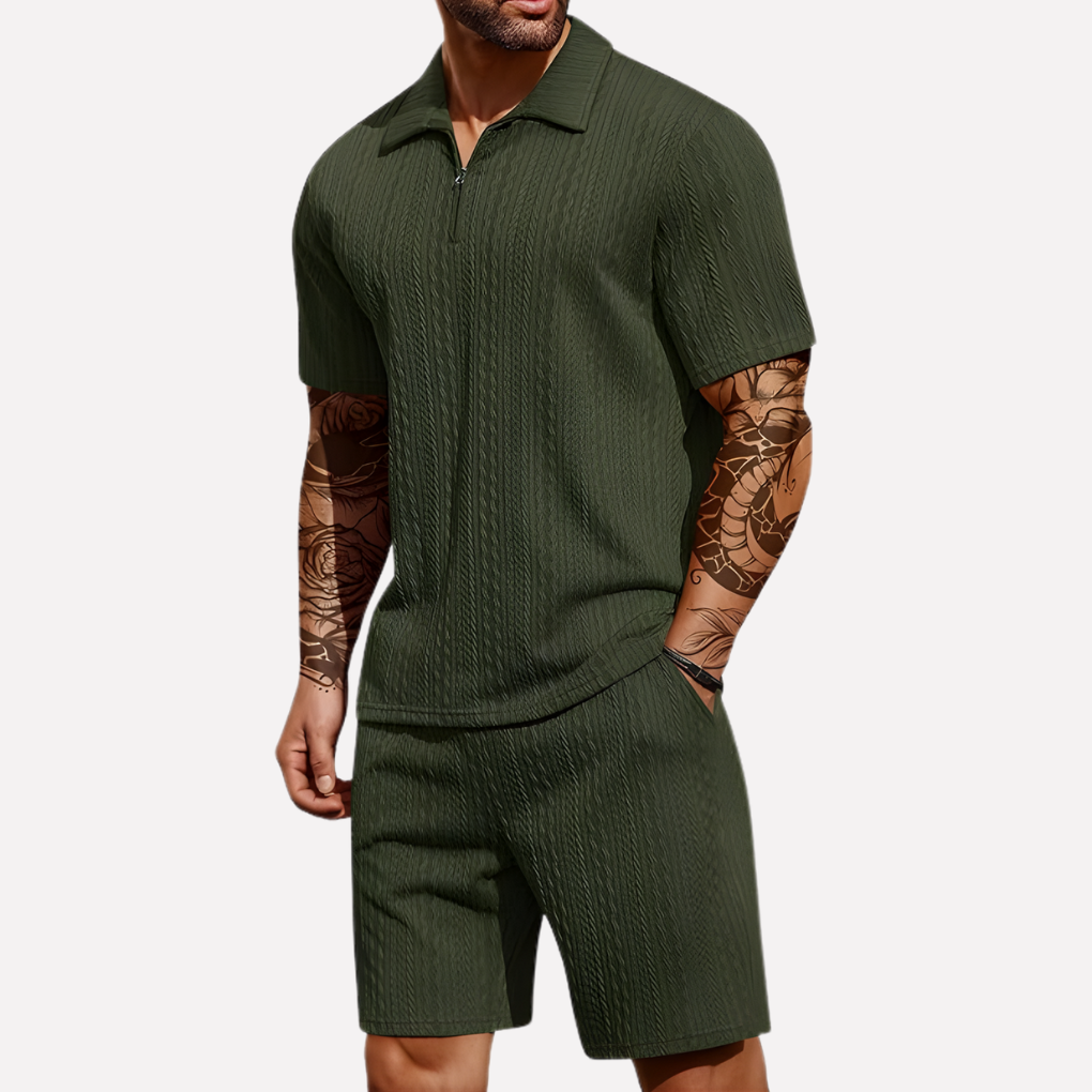 Strukturiertes Herren-Set aus Poloshirt und Shorts