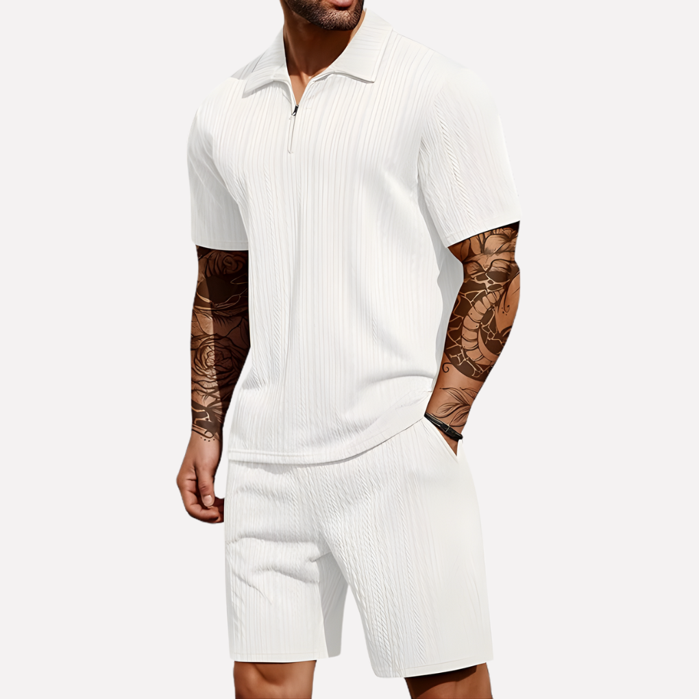 Strukturiertes Herren-Set aus Poloshirt und Shorts