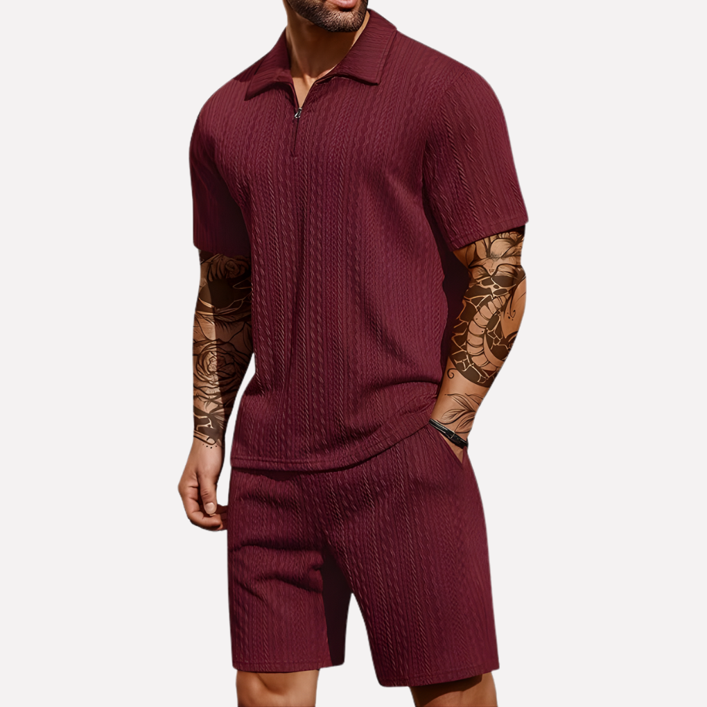 Strukturiertes Herren-Set aus Poloshirt und Shorts