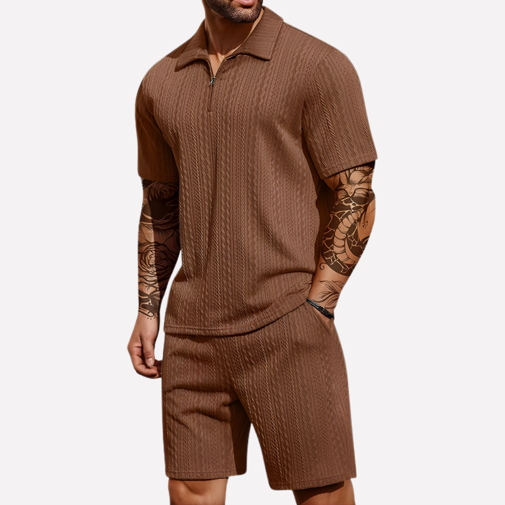 Strukturiertes Herren-Set aus Poloshirt und Shorts