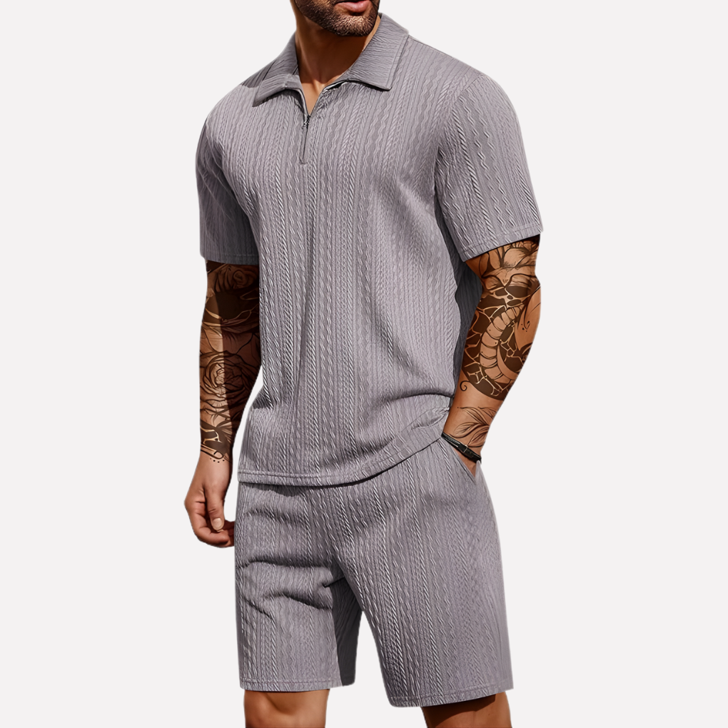 Strukturiertes Herren-Set aus Poloshirt und Shorts