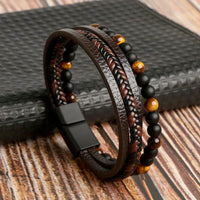 Mehrlagiges Perlenarmband für Herren aus Leder