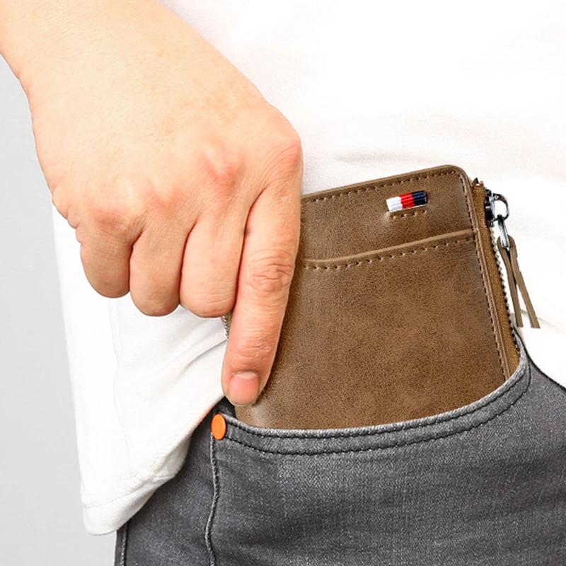 Herren-Geldbörse aus echtem Leder mit Reissverschluss und RFID-Schutz