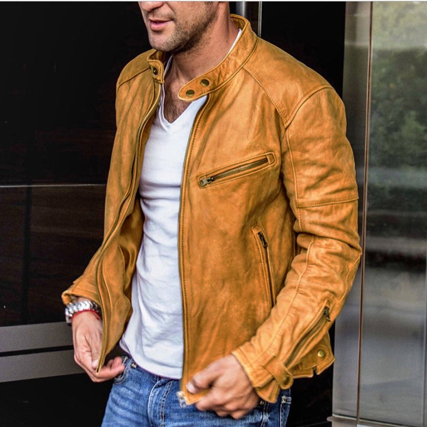 Wasserdichte Herren-Lederjacke mit Reissverschluss-Detail