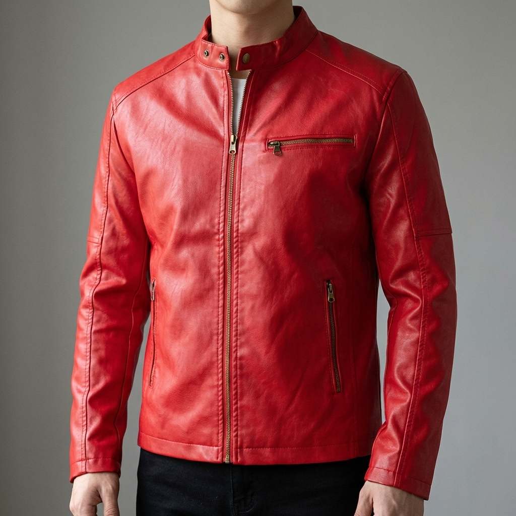 Wasserdichte Herren-Lederjacke mit Reissverschluss-Detail