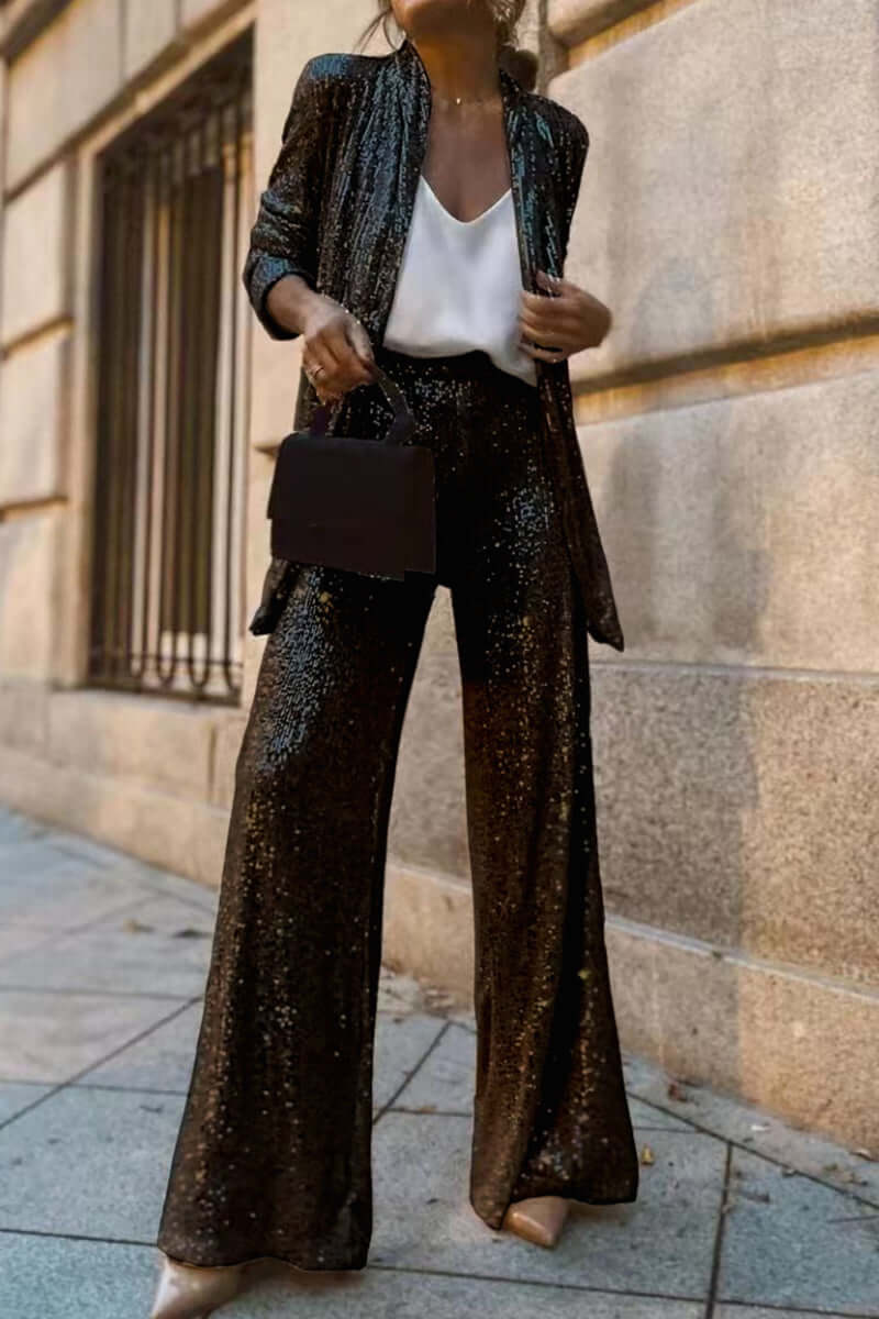 Paillettenbesetztes Set aus langärmligem Blazer und Hose