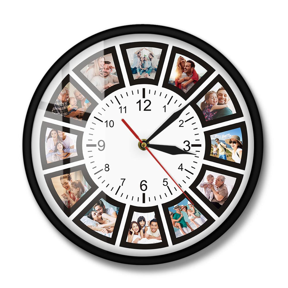 Fotocollage-Wanduhr: personalisierbares und elegantes Design, ideal zum Festhalten der schönsten Erinnerungen