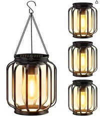 Hängende Solar-Aussenlaternen im Retro-Stil mit LED-Filament-Leuchtmittel und Metallgitter, wasserdichte Ausführung