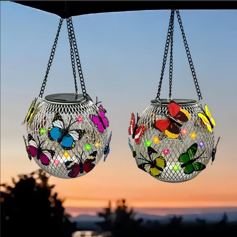 Hängende Solar-Aussenlaternen im Retro-Stil mit LED-Filament-Leuchtmittel und Metallgitter, wasserdichte Ausführung