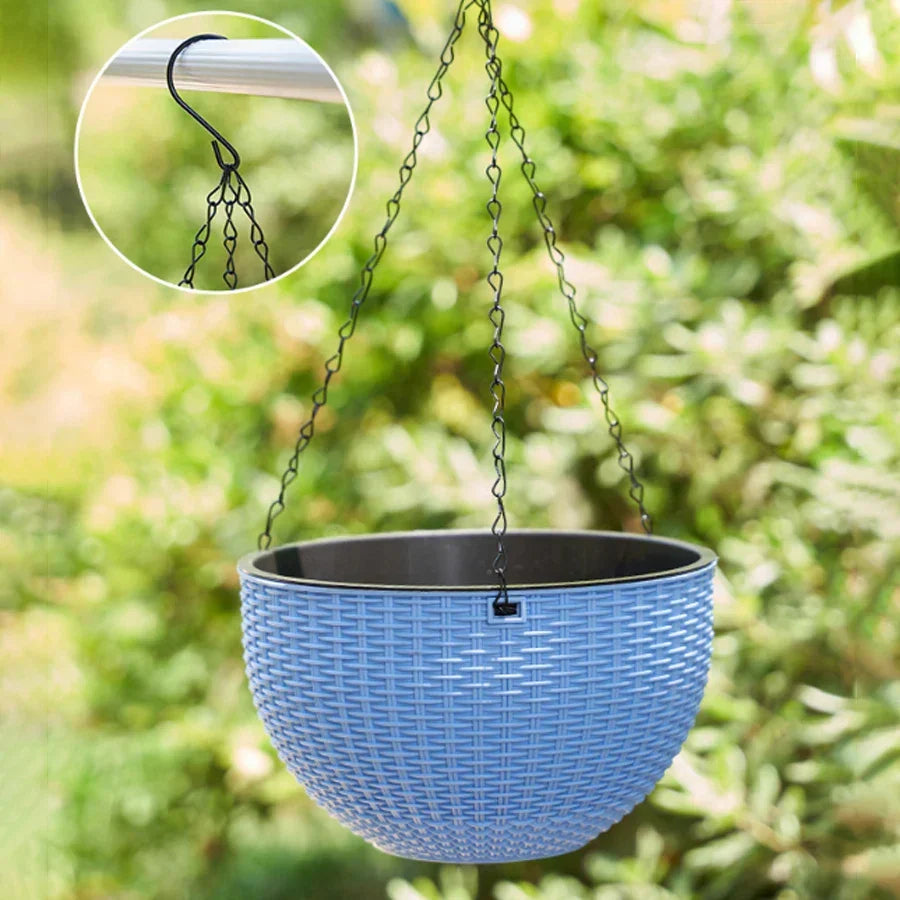 Hängetopf | Europäischer Stil | Muschelmuster und Rattan-Optik | Für Garten, Balkon und Innenbereich