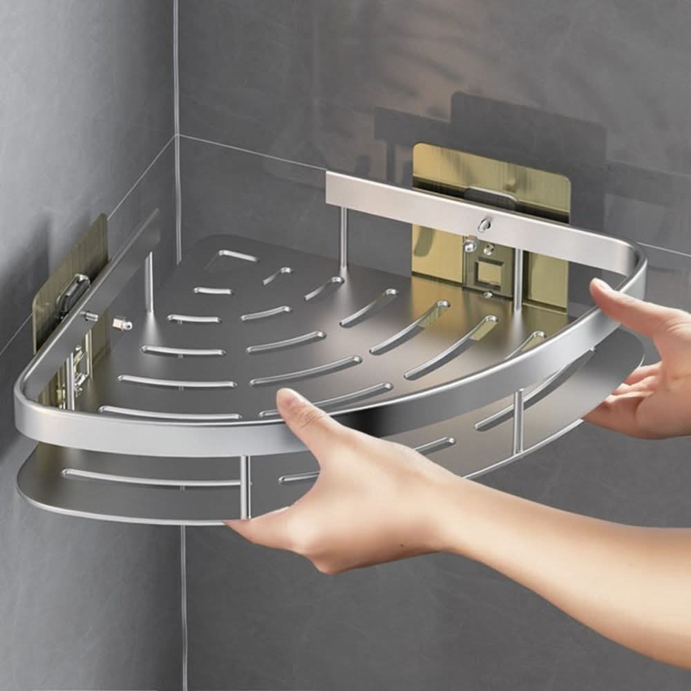 Ohne Bohren montierbares Aluminium-Eckregal für das Badezimmer