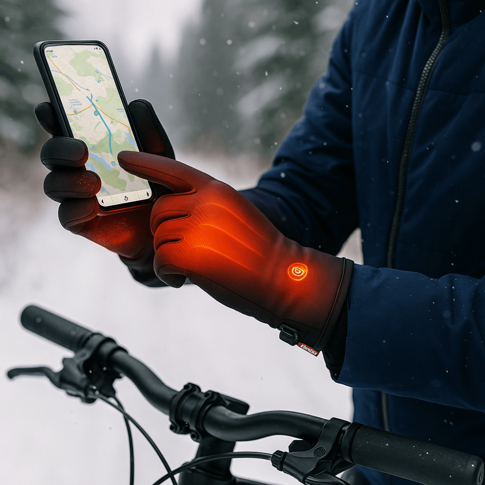 Beheizbare Winter-Velo- und Skihandschuhe mit Touchscreen-Beschichtung