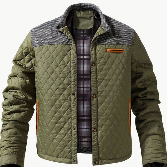 Gefütterte Herren-Steppjacke mit Stehkragen und Druckknopfleiste