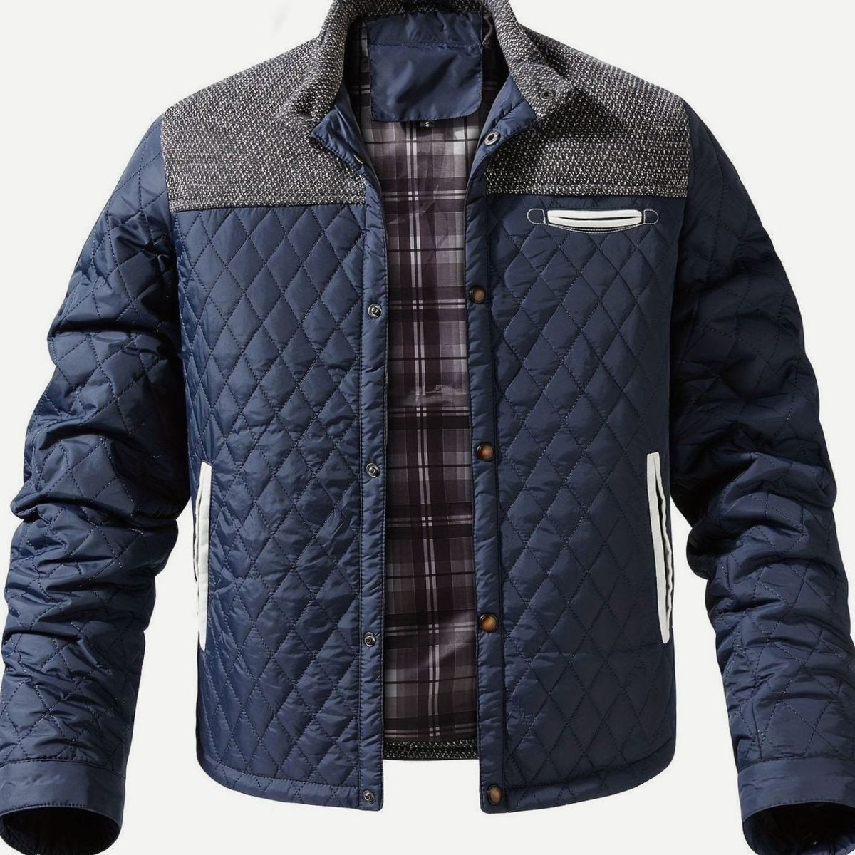 Gefütterte Herren-Steppjacke mit Stehkragen und Druckknopfleiste