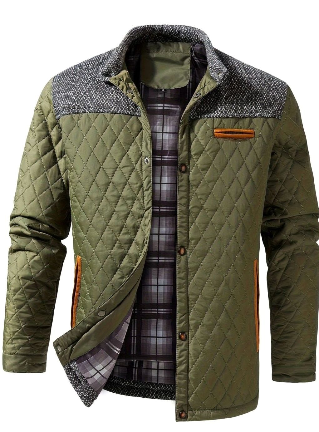 Gefütterte Herren-Steppjacke mit Stehkragen und Druckknopfleiste