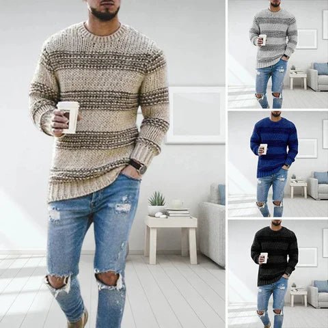 Gestreifter Herrenpullover mit Rundhalsausschnitt