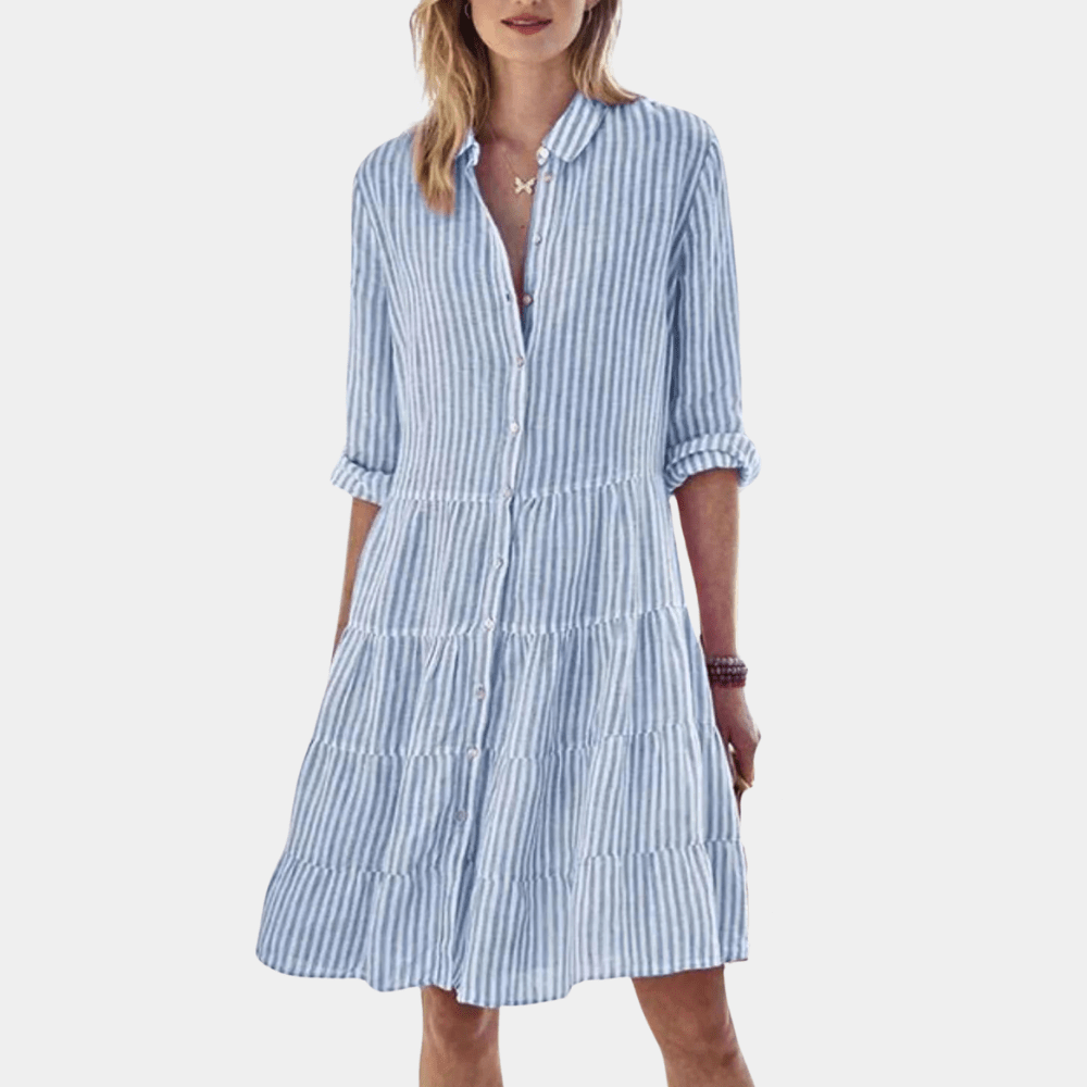 Gestreiftes Stufen-Hemdblusen-Minikleid für Damen