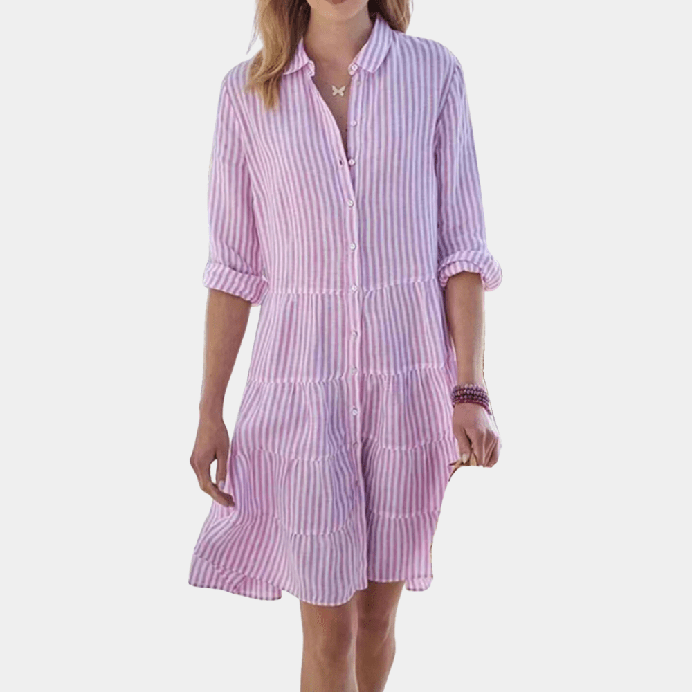 Gestreiftes Stufen-Hemdblusen-Minikleid für Damen