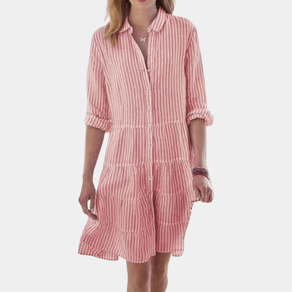 Gestreiftes Stufen-Hemdblusen-Minikleid für Damen