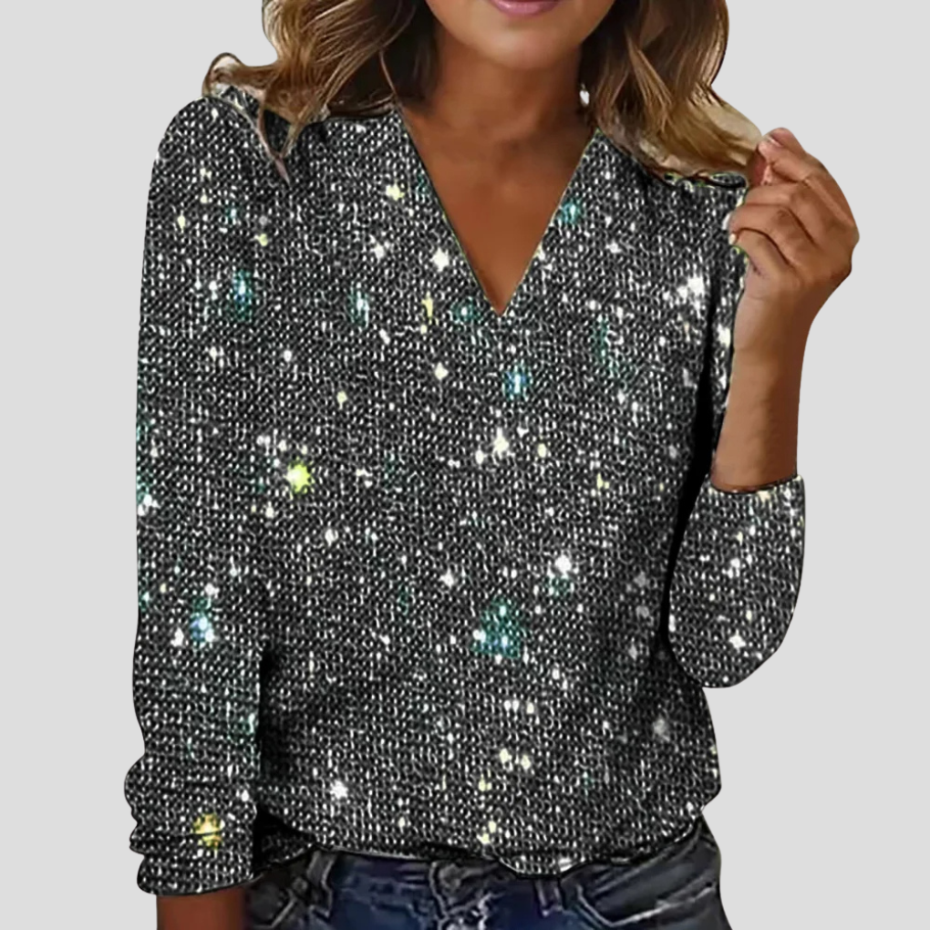 Glitzernde Paillettenbluse mit V-Ausschnitt