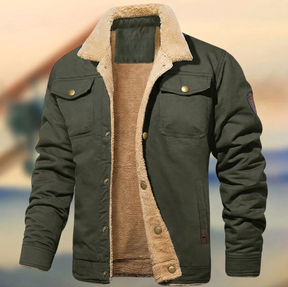 Geknöpfte Herrenjacke mit Sherpa-Kragen