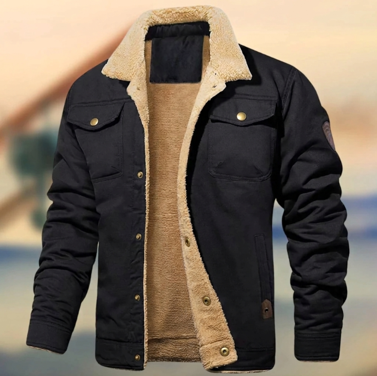 Geknöpfte Herrenjacke mit Sherpa-Kragen