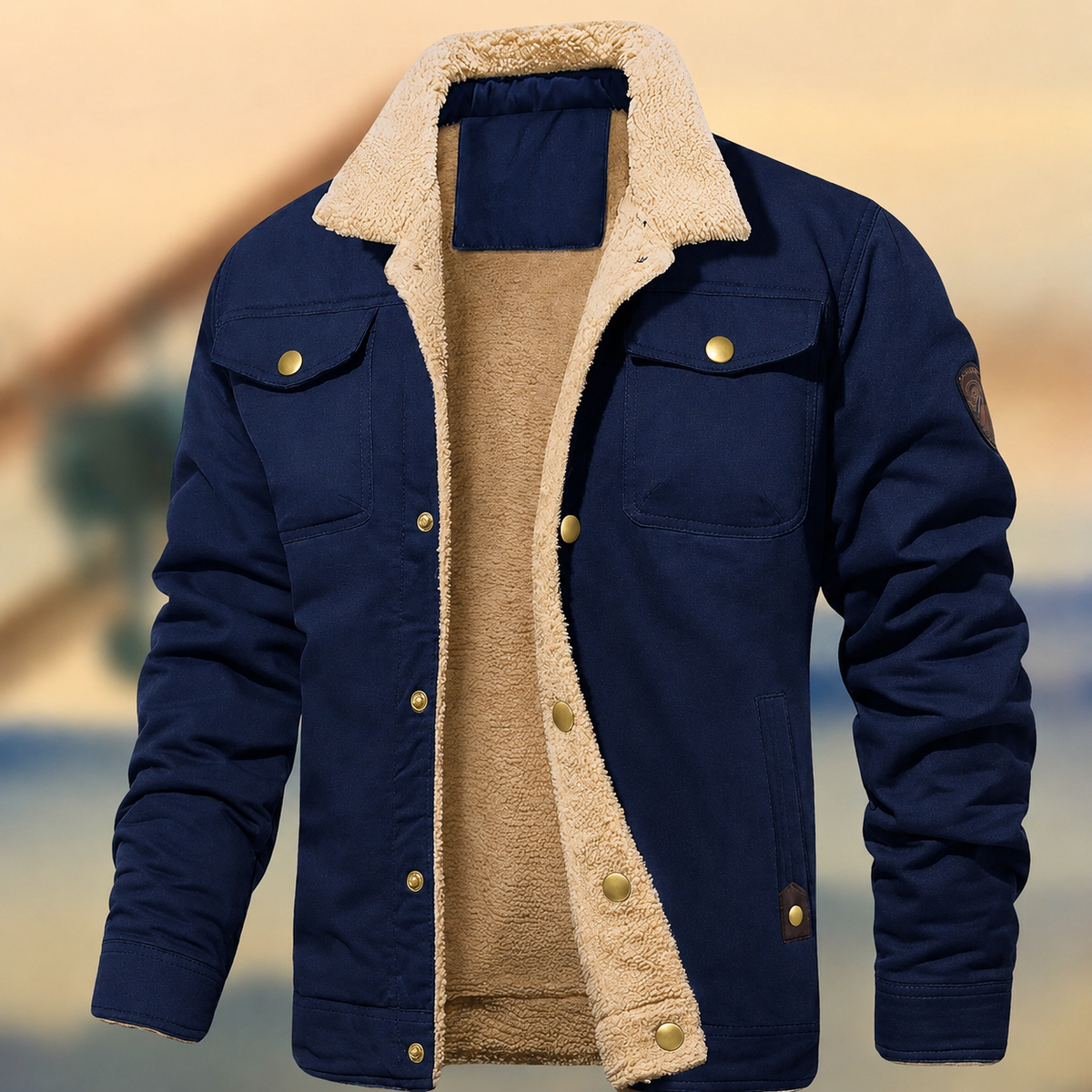 Geknöpfte Herrenjacke mit Sherpa-Kragen