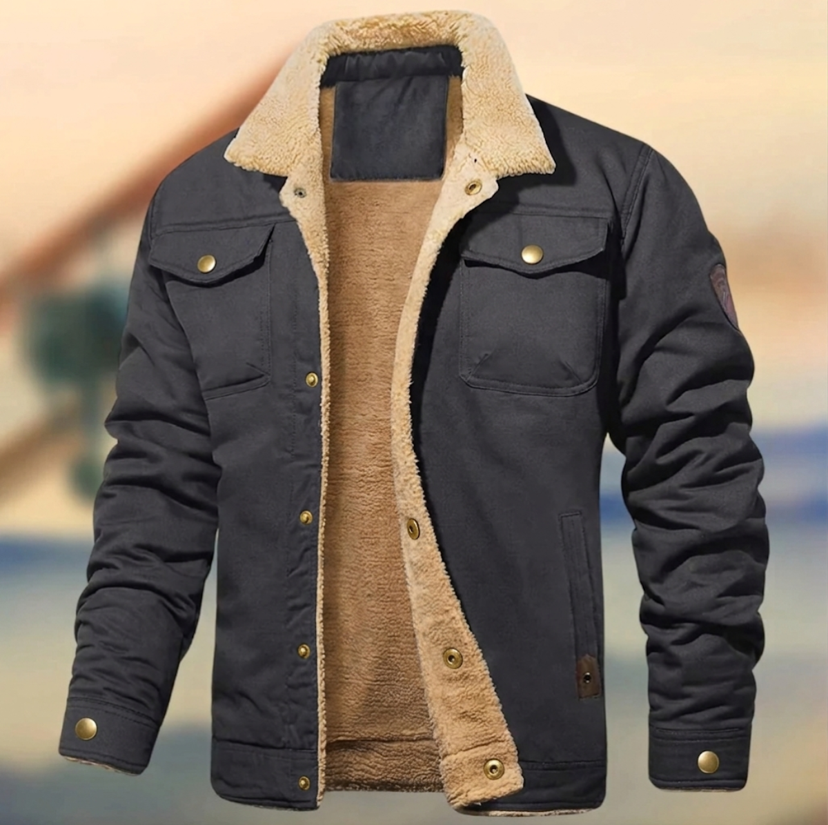Geknöpfte Herrenjacke mit Sherpa-Kragen