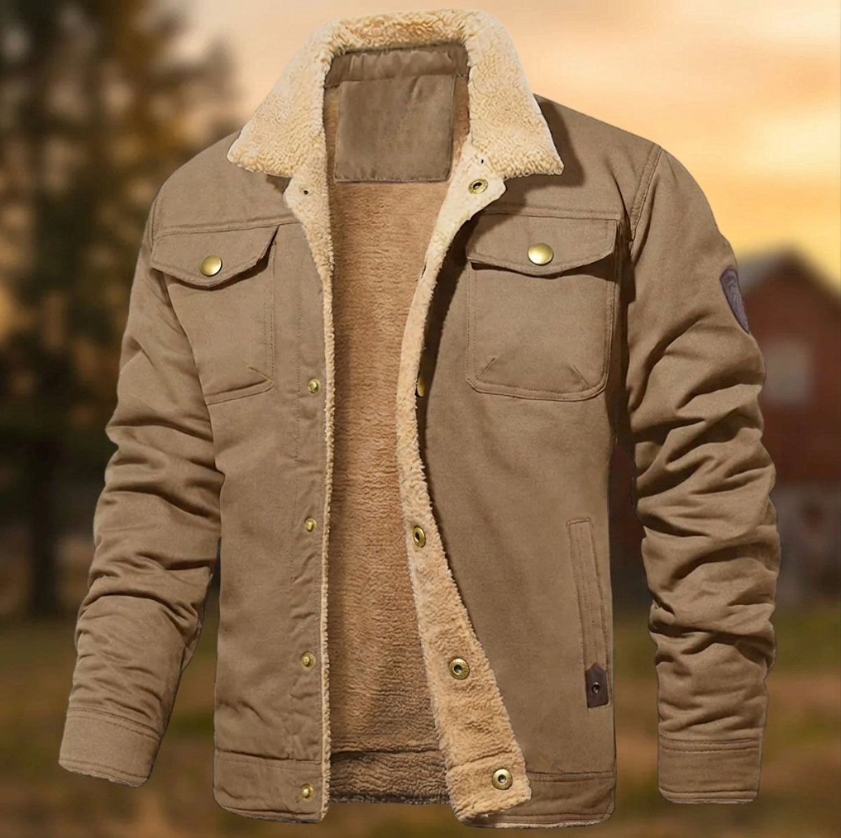 Geknöpfte Herrenjacke mit Sherpa-Kragen