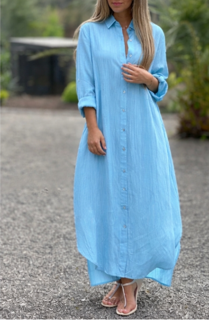 Damen-Maxi-Hemdblusenkleid mit Knöpfen