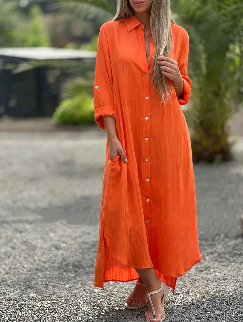 Damen-Maxi-Hemdblusenkleid mit Knöpfen
