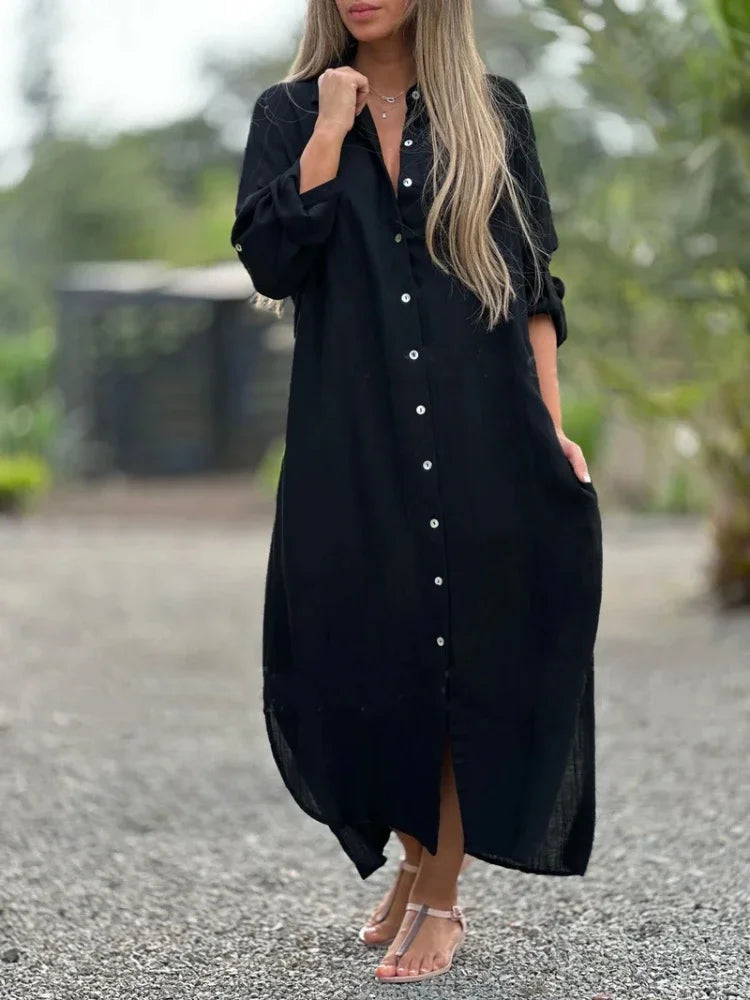 Damen-Maxi-Hemdblusenkleid mit Knöpfen