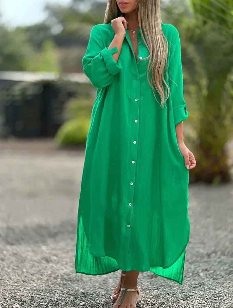 Damen-Maxi-Hemdblusenkleid mit Knöpfen
