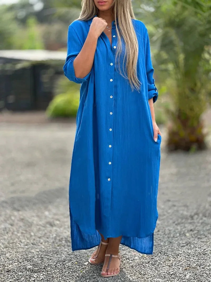 Damen-Maxi-Hemdblusenkleid mit Knöpfen