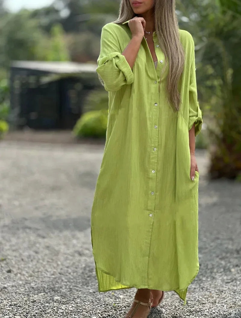 Damen-Maxi-Hemdblusenkleid mit Knöpfen