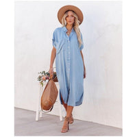 Geknöpftes Damen-Midi-Hemdblusenkleid