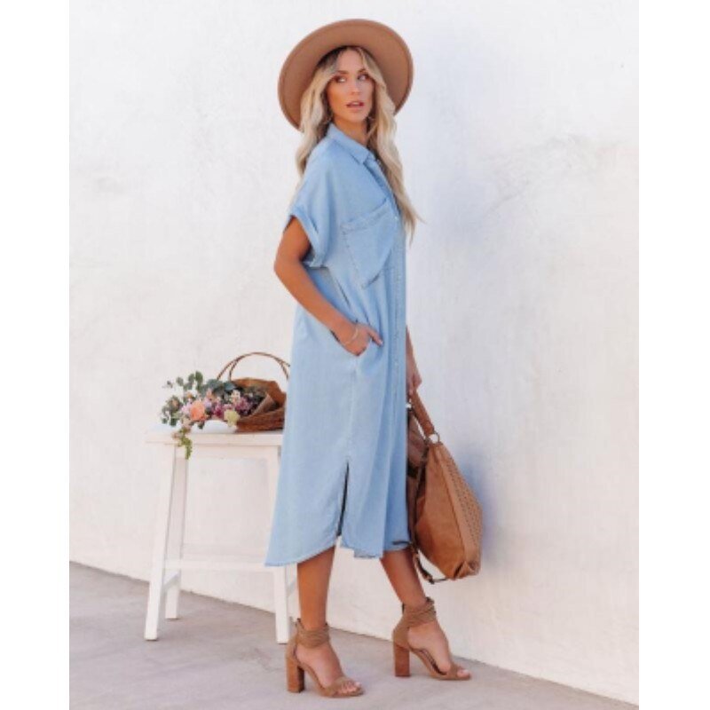 Geknöpftes Damen-Midi-Hemdblusenkleid