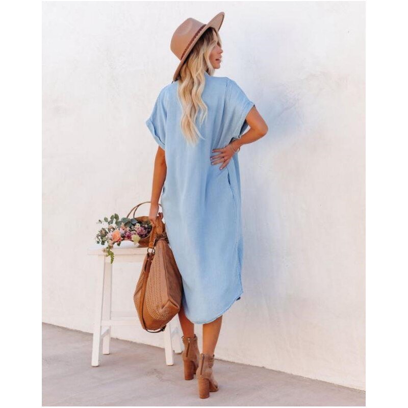 Geknöpftes Damen-Midi-Hemdblusenkleid