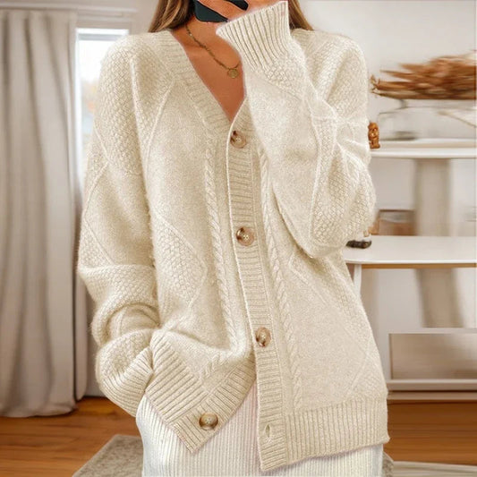 Damen-Cardigan mit Knopfleiste und V-Ausschnitt