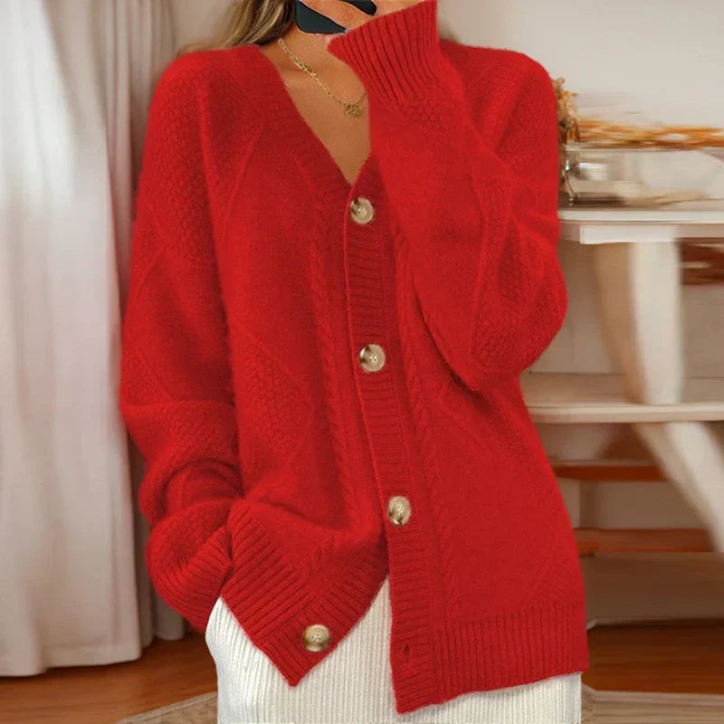 Damen-Cardigan mit Knopfleiste und V-Ausschnitt