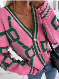 Damen-Cardigan mit Knöpfen, V-Ausschnitt und langen Ärmeln