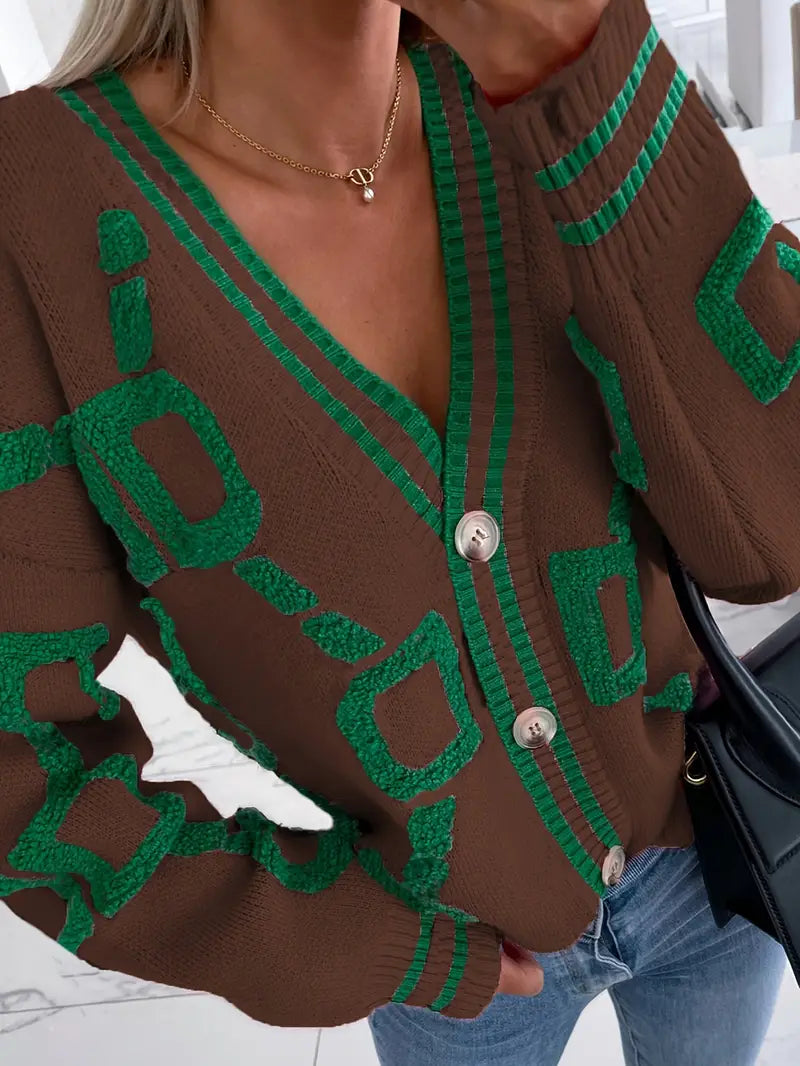 Damen-Cardigan mit Knöpfen, V-Ausschnitt und langen Ärmeln