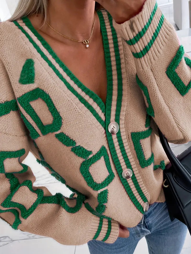 Damen-Cardigan mit Knöpfen, V-Ausschnitt und langen Ärmeln